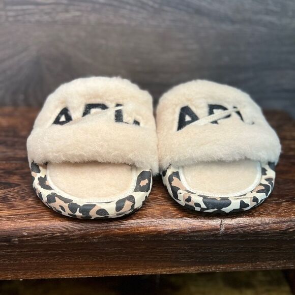 APL Women’s Shearling Slide Sandal in Parchment/Black/Leopard. 🖤🤍🤎 Size 8. NI - Picture 4 of 16